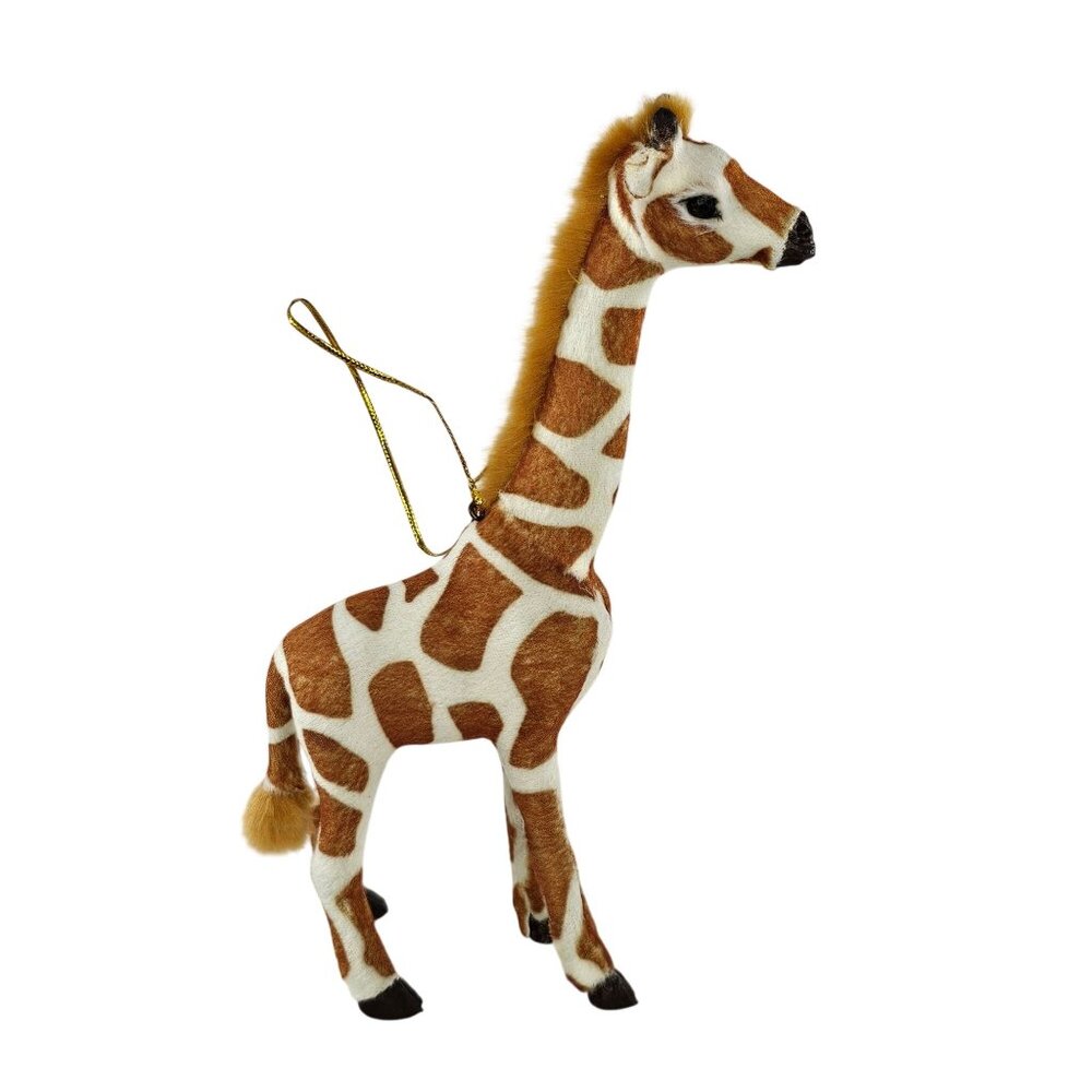 Giraffe Ornament With Realistic Fur Pattern Gold Hanging Loop Christmas Animal D